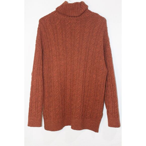 Joie Rust Orange/Brown Soft Chunky Cable Knit Turtleneck Sweater L - Picture 2 of 6